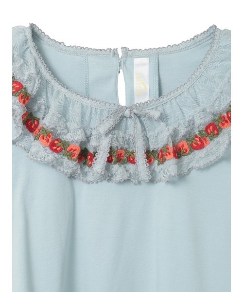 オリジナル苺ブレードレース×ドットチュール襟付きカットソー（Tシャツ