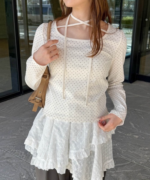 tiptop（ティップトップ）の「テレコチョーカーロンT（Tシャツ/カットソー・レディース・ブラック系その他/オフホワイト/ブラック/ホワイト系その他・FREE）」の3枚目の写真