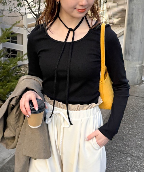 tiptop（ティップトップ）の「テレコチョーカーロンT（Tシャツ/カットソー・レディース・ブラック系その他/オフホワイト/ブラック/ホワイト系その他・FREE）」の4枚目の写真