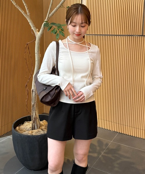 tiptop（ティップトップ）の「テレコチョーカーロンT（Tシャツ/カットソー・レディース・ブラック系その他/オフホワイト/ブラック/ホワイト系その他・FREE）」の5枚目の写真