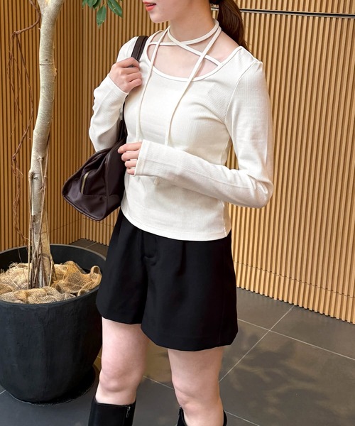 tiptop（ティップトップ）の「テレコチョーカーロンT（Tシャツ/カットソー・レディース・ブラック系その他/オフホワイト/ブラック/ホワイト系その他・FREE）」の6枚目の写真