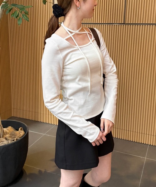 tiptop（ティップトップ）の「テレコチョーカーロンT（Tシャツ/カットソー・レディース・ブラック系その他/オフホワイト/ブラック/ホワイト系その他・FREE）」の8枚目の写真