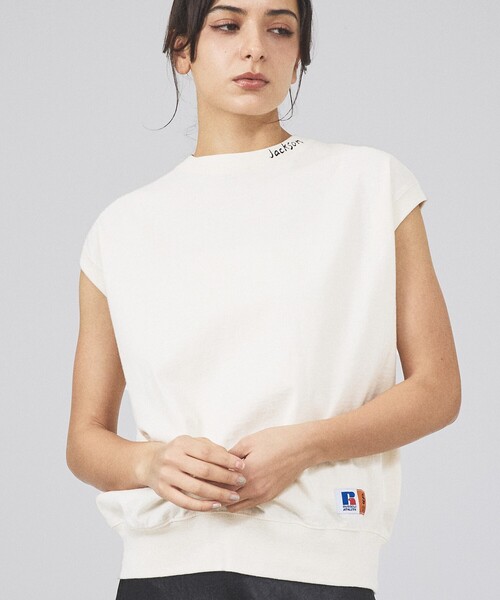 Russell Athletic（ラッセルアスレティック）の「【RUSSELL×JACKSON MATISSE】Heavy Slub Jersey Sleeveless Shirts / ヘビースラブジャージースリーブレスシャツ（Tシャツ/カットソー・レディース・レッド/チャコールグレー/オフホワイト・フリー）」の2枚目の写真