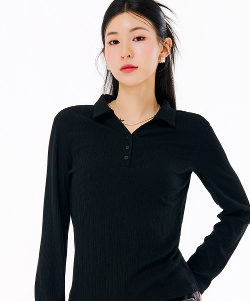 CHASECULT（チェイスカルト）の「レディースリブオープンカラー長袖Tシャツ-FARG5162B03（ポロシャツ・レディース・ブラック・85/90/95）」の5枚目の写真
