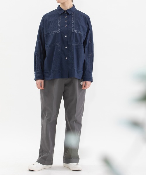 nop de nod(ノップドゥノッド)の「ハンカチ風刺繍レースシャツ(シャツ/ブラウス・レディース・オフホワイト/ネイビー/ライトグレー・3)」の20枚目の写真