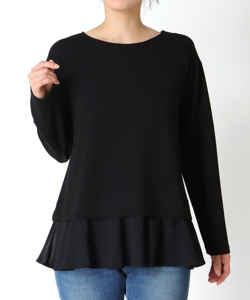 Jines（ジネス）の「綺麗見えジャージーヘムフリルトップス（Tシャツ/カットソー・レディース・ブラック/ホワイト・38）」の2枚目の写真