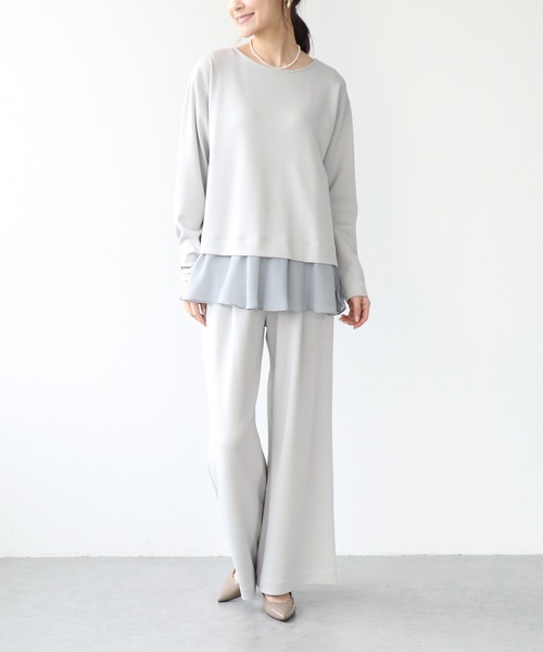 Jines（ジネス）の「綺麗見えジャージーヘムフリルトップス（Tシャツ/カットソー・レディース・ブラック/ホワイト・38）」の4枚目の写真