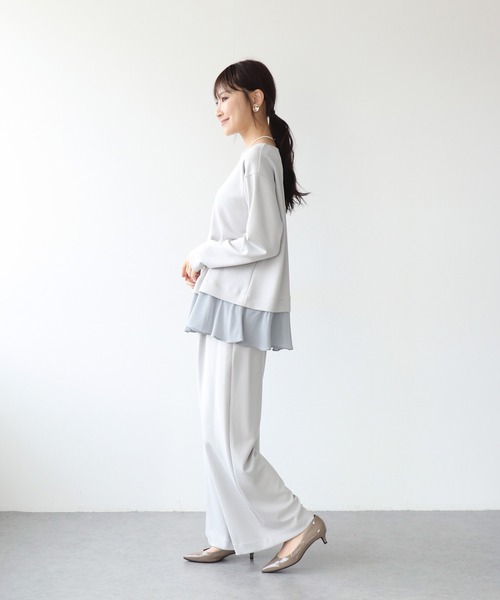 Jines（ジネス）の「綺麗見えジャージーヘムフリルトップス（Tシャツ/カットソー・レディース・ブラック/ホワイト・38）」の6枚目の写真