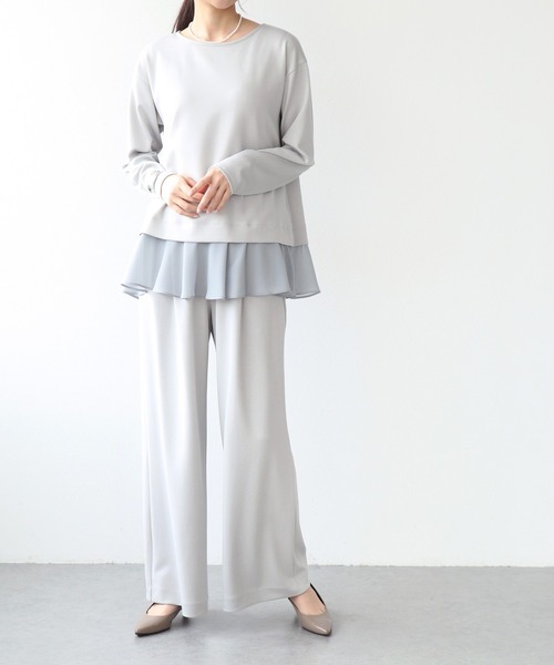 Jines（ジネス）の「綺麗見えジャージーヘムフリルトップス（Tシャツ/カットソー・レディース・ブラック/ホワイト・38）」の5枚目の写真