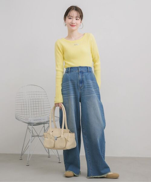 RETRO GIRL（レトロガール）の「クルーネックリブニット（ニット/セーター・レディース・ライトグレー/ナチュラル/イエロー・FREE）」の4枚目の写真