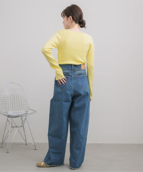 RETRO GIRL（レトロガール）の「クルーネックリブニット（ニット/セーター・レディース・ライトグレー/ナチュラル/イエロー・FREE）」の6枚目の写真