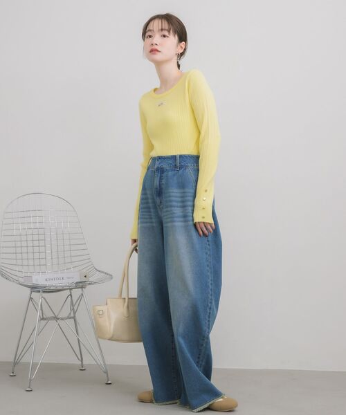 RETRO GIRL（レトロガール）の「クルーネックリブニット（ニット/セーター・レディース・ライトグレー/ナチュラル/イエロー・FREE）」の8枚目の写真