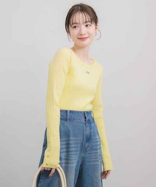 RETRO GIRL（レトロガール）の「クルーネックリブニット（ニット/セーター・レディース・ライトグレー/ナチュラル/イエロー・FREE）」の10枚目の写真