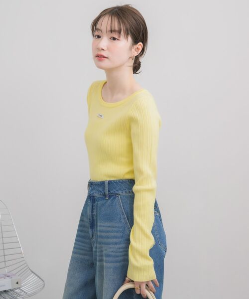RETRO GIRL（レトロガール）の「クルーネックリブニット（ニット/セーター・レディース・ライトグレー/ナチュラル/イエロー・FREE）」の12枚目の写真