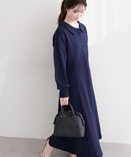 natural couture(ナチュラルクチュール)の「フレアポロカットソーワンピース(ワンピース・レディース・ピンクベージュ/ネイビー/チャコールグレー/グレー・FREE)」の3枚目の写真