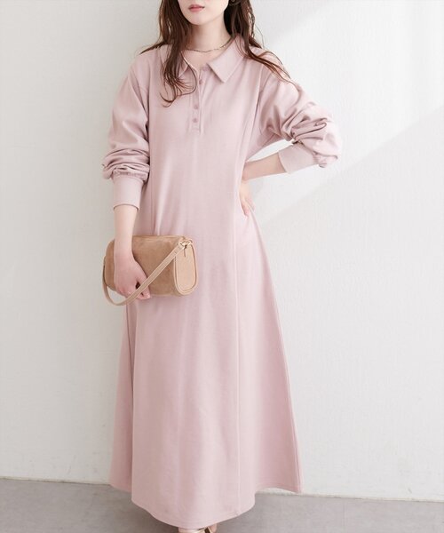 natural couture(ナチュラルクチュール)の「フレアポロカットソーワンピース(ワンピース・レディース・ピンクベージュ/ネイビー/チャコールグレー/グレー・FREE)」の4枚目の写真
