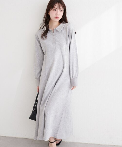 natural couture(ナチュラルクチュール)の「フレアポロカットソーワンピース(ワンピース・レディース・ピンクベージュ/ネイビー/チャコールグレー/グレー・FREE)」の2枚目の写真
