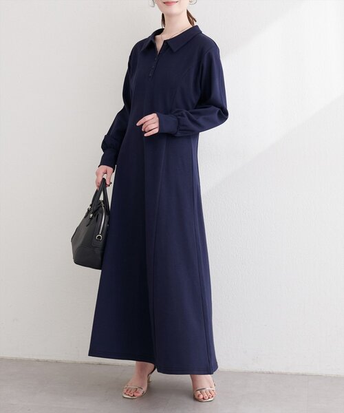 natural couture(ナチュラルクチュール)の「フレアポロカットソーワンピース(ワンピース・レディース・ピンクベージュ/ネイビー/チャコールグレー/グレー・FREE)」の6枚目の写真