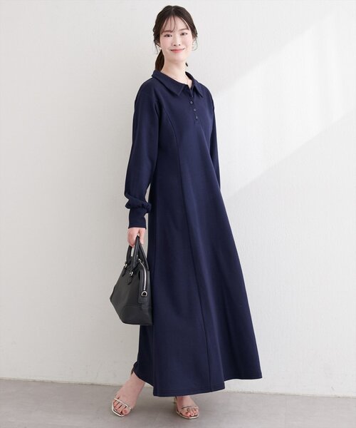 natural couture(ナチュラルクチュール)の「フレアポロカットソーワンピース(ワンピース・レディース・ピンクベージュ/ネイビー/チャコールグレー/グレー・FREE)」の7枚目の写真