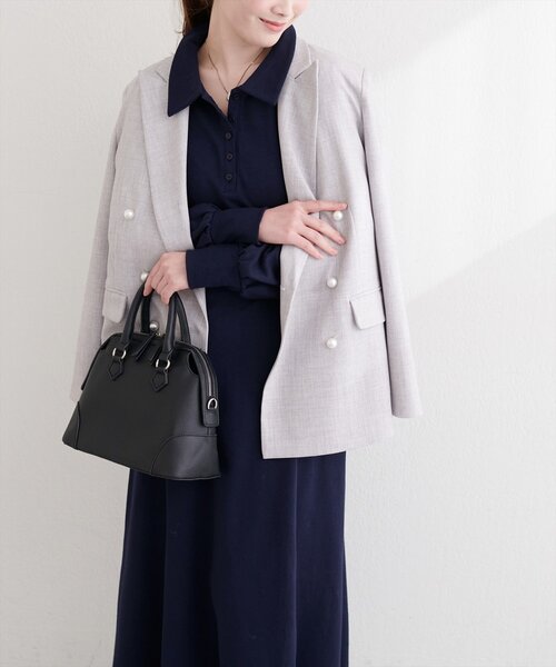natural couture(ナチュラルクチュール)の「フレアポロカットソーワンピース(ワンピース・レディース・ピンクベージュ/ネイビー/チャコールグレー/グレー・FREE)」の8枚目の写真