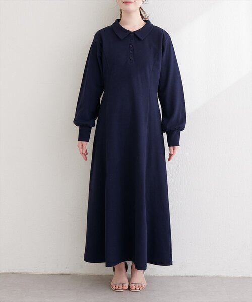 natural couture(ナチュラルクチュール)の「フレアポロカットソーワンピース(ワンピース・レディース・ピンクベージュ/ネイビー/チャコールグレー/グレー・FREE)」の10枚目の写真