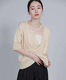 【Et】Wrap-Style Half-Sleeve Light Knit