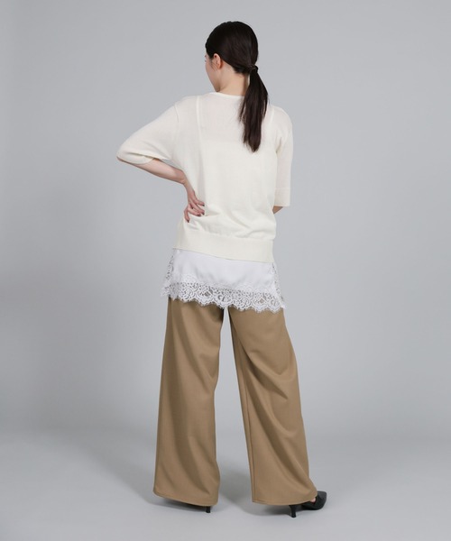 select MOCA Et（セレクトモカエト）の「【Et】Wrap-Style Half-Sleeve Light Knit（ニット/セーター・レディース・ブラック/アイボリー/ライトベージュ・FREE）」の13枚目の写真