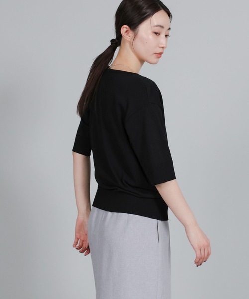 select MOCA Et（セレクトモカエト）の「【Et】Wrap-Style Half-Sleeve Light Knit（ニット/セーター・レディース・ブラック/アイボリー/ライトベージュ・FREE）」の20枚目の写真