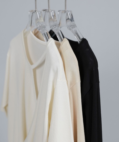 select MOCA Et（セレクトモカエト）の「【Et】Wrap-Style Half-Sleeve Light Knit（ニット/セーター・レディース・ブラック/アイボリー/ライトベージュ・FREE）」の21枚目の写真