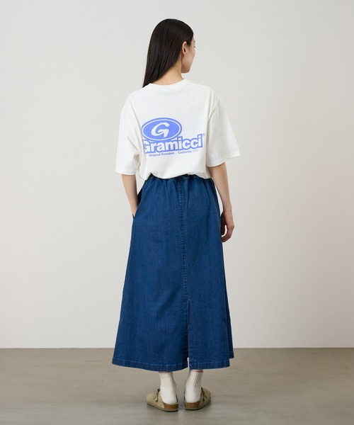 Gramicci（グラミチ）の「STRETCH DENIM LONG FLARE SKIRT｜ストレッチデニムロングフレアスカート（デニムスカート・レディース・ワンウォッシュ/ライトインディゴブルー/ダークインディゴブルー・XL/M/L/S）」の7枚目の写真