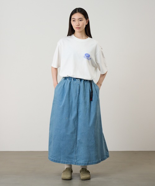 Gramicci（グラミチ）の「STRETCH DENIM LONG FLARE SKIRT｜ストレッチデニムロングフレアスカート（デニムスカート・レディース・ワンウォッシュ/ライトインディゴブルー/ダークインディゴブルー・XL/M/L/S）」の9枚目の写真