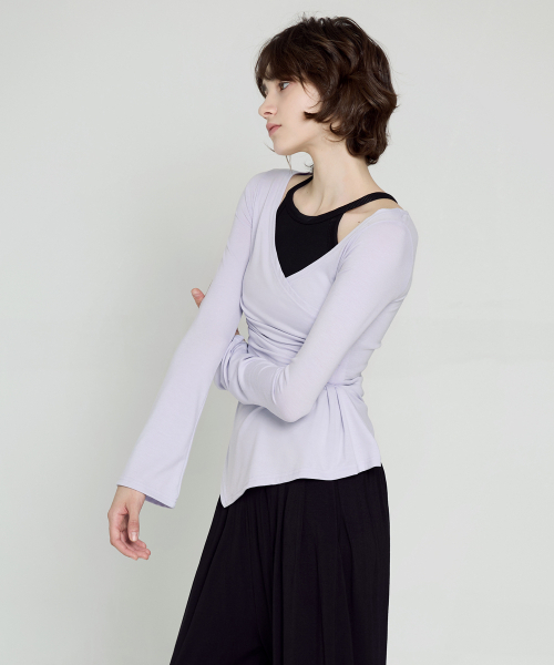 DEVIWEAR(デヴィウェア)の「アンバランス ラップ ロングスリーブ DEVI-T0141-ラベンダー(Tシャツ/カットソー・レディース・ラベンダー・SMALL/MEDIUM)」の2枚目の写真