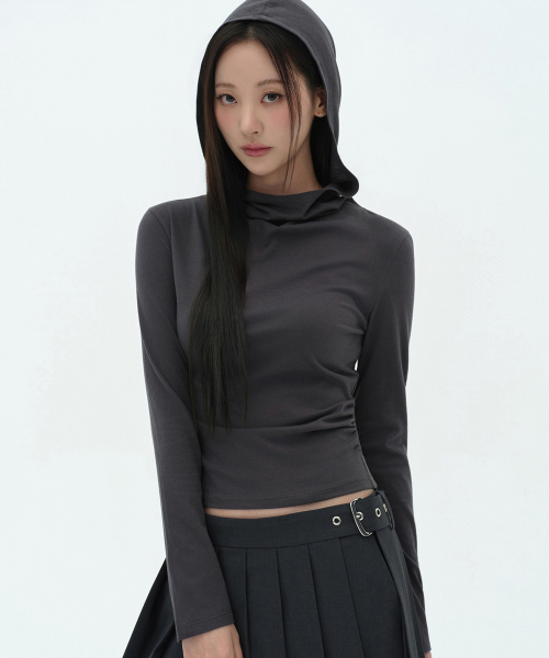 MUSINSA STANDARD WOMAN（ムシンサスタンダードウーマン）の「ウィメンズドレープフードパーカー長袖Tシャツ[ダークグレー]（パーカー・レディース・その他・SMALL/MEDIUM/LARGE/X-SMALL）」の7枚目の写真