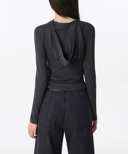 MUSINSA STANDARD WOMAN（ムシンサスタンダードウーマン）の「ウィメンズドレープフードパーカー長袖Tシャツ[ダークグレー]（パーカー・レディース・その他・SMALL/MEDIUM/LARGE/X-SMALL）」の5枚目の写真