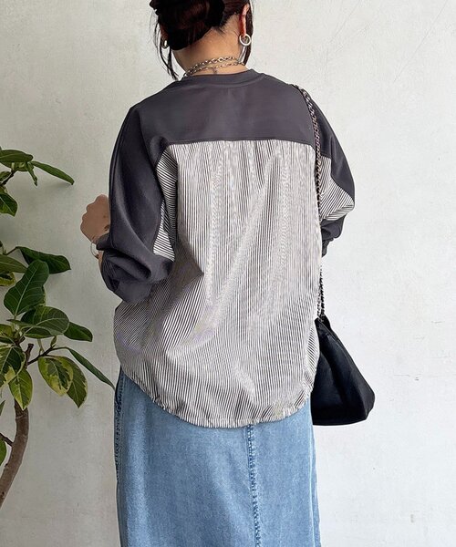 un dix cors（アンディコール）の「ポンチローマバック切り替えプルオーバー（Tシャツ/カットソー・レディース・ブラック/オフホワイト/ネイビー/チャコールグレー・FREE）」の3枚目の写真