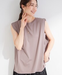 【UVカット/接触冷感】上品に涼し気 とろみタックノースリーブトップス