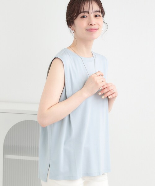 SHOO・LA・RUE(シューラルー)の「【UVカット/接触冷感】とろみタックノースリーブトップス(Tシャツ/カットソー・レディース・ホワイト/ライトイエロー系/ブラック/サックスブルー・01/02/03/04)」の3枚目の写真