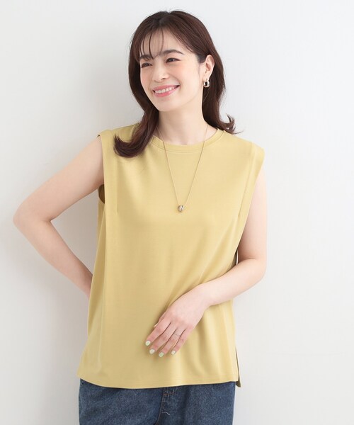 SHOO・LA・RUE(シューラルー)の「【UVカット/接触冷感】とろみタックノースリーブトップス(Tシャツ/カットソー・レディース・ホワイト/ライトイエロー系/ブラック/サックスブルー・01/02/03/04)」の13枚目の写真