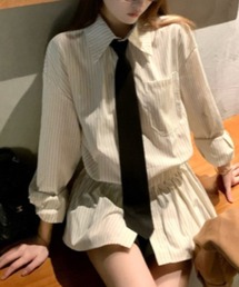 フリルストライプシャツ