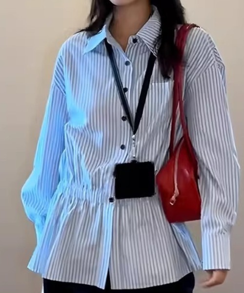Vipoa（ヴィポア）の「フリルストライプシャツ（シャツ/ブラウス・レディース・ベージュ/ブルー・FREE）」の19枚目の写真