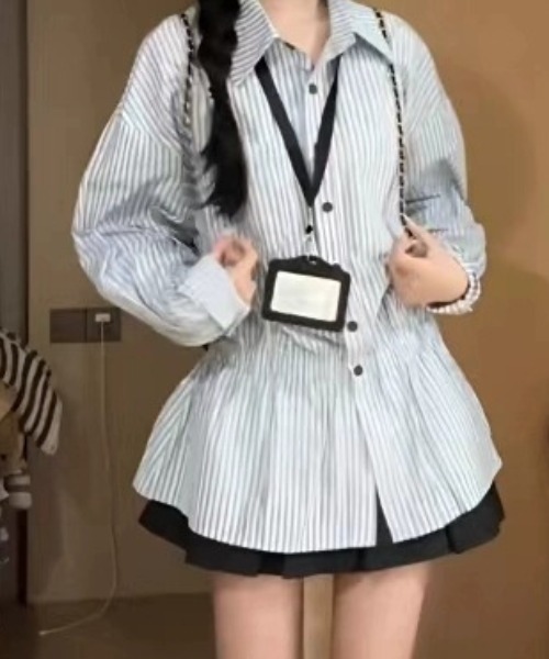 Vipoa（ヴィポア）の「フリルストライプシャツ（シャツ/ブラウス・レディース・ベージュ/ブルー・FREE）」の18枚目の写真