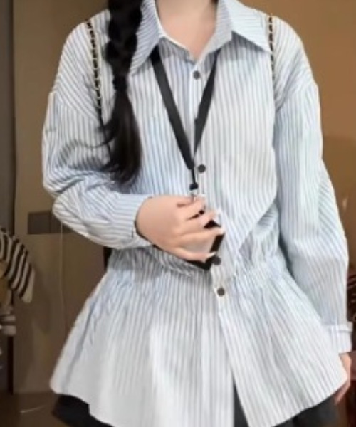 Vipoa（ヴィポア）の「フリルストライプシャツ（シャツ/ブラウス・レディース・ベージュ/ブルー・FREE）」の15枚目の写真