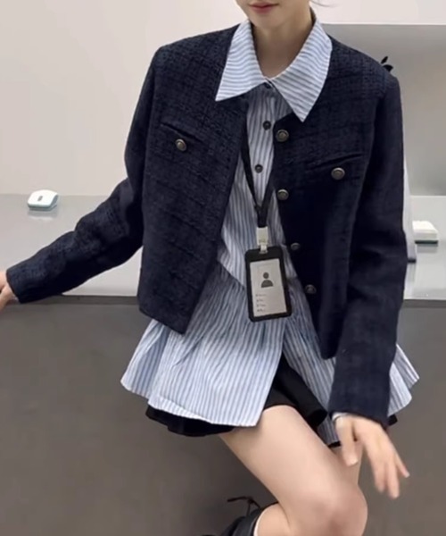 Vipoa（ヴィポア）の「フリルストライプシャツ（シャツ/ブラウス・レディース・ベージュ/ブルー・FREE）」の11枚目の写真