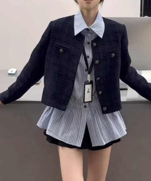 Vipoa（ヴィポア）の「フリルストライプシャツ（シャツ/ブラウス・レディース・ベージュ/ブルー・FREE）」の10枚目の写真