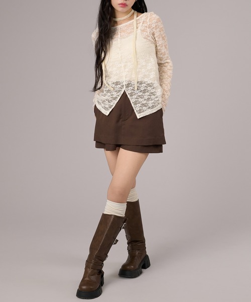apres jour mignon(アプレジュールミニョン)の「タイ付きレーストップス(Tシャツ/カットソー・レディース・アイボリー/ブラック/オフホワイト・LARGE/フリー)」の8枚目の写真