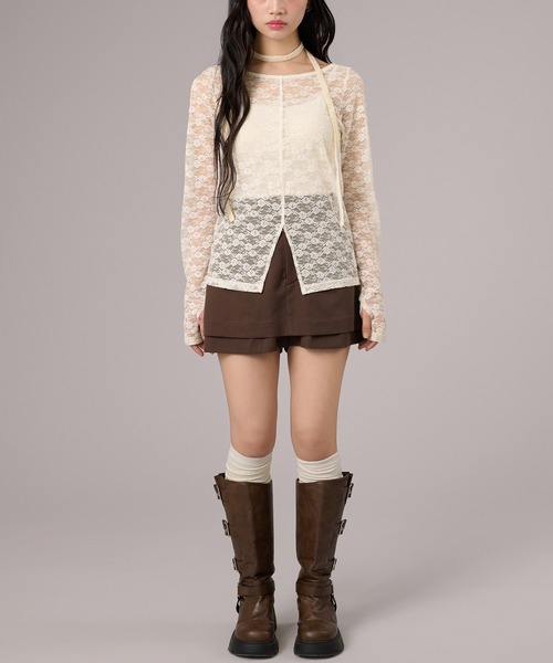 apres jour mignon(アプレジュールミニョン)の「タイ付きレーストップス(Tシャツ/カットソー・レディース・アイボリー/ブラック/オフホワイト・LARGE/フリー)」の9枚目の写真