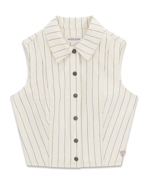 GUESS JEANS（ゲスジーンズ）の「GUESS JEANS Cropped Top シャツ ノースリーブ トップス（シャツ/ブラウス・レディース・ベージュ・X-SMALL/SMALL/MEDIUM）」の5枚目の写真