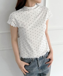 レースドット ハイネック半袖Tシャツ