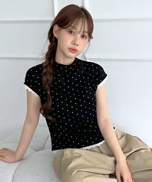 レースドット ハイネック半袖Tシャツ