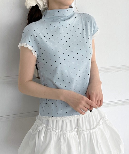 by muni:r(バイ ムニール)の「レースドット ハイネック半袖Tシャツ(Tシャツ/カットソー・レディース・スカイブルー/クリーム/ブラック/グレー/アイボリー・FREE)」の17枚目の写真
